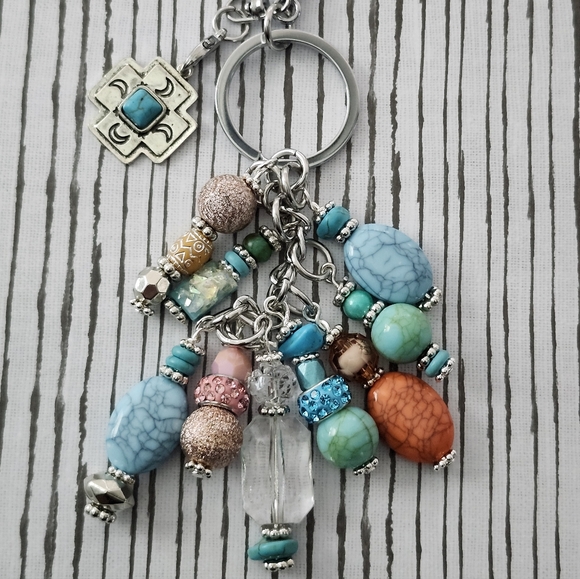 Handmade Accessories - Southwest-inspired Purse Charm or Keychain Glass Howlite Stone Handcrafted